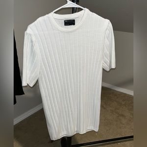 ASOS DESIGN knitted muscle fit ribbed t-shirt in white